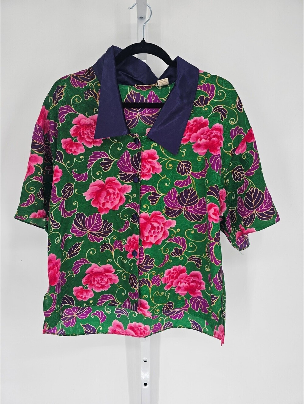 Vtg Victorias Secret Gold Label Sz M Short Sleeve Button Up Floral Sleep Shirt